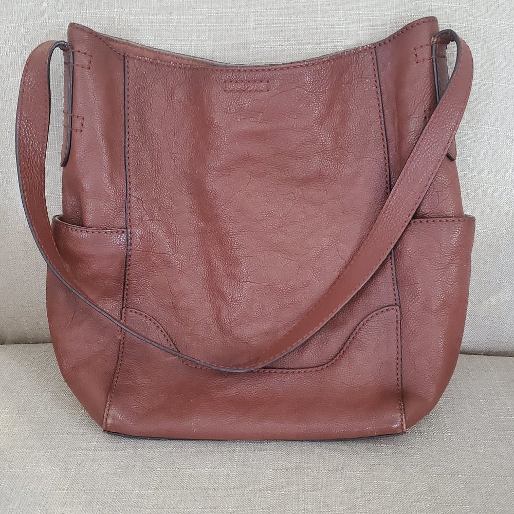 Frye Cognac Leather Side Pocket Hobo Tote
